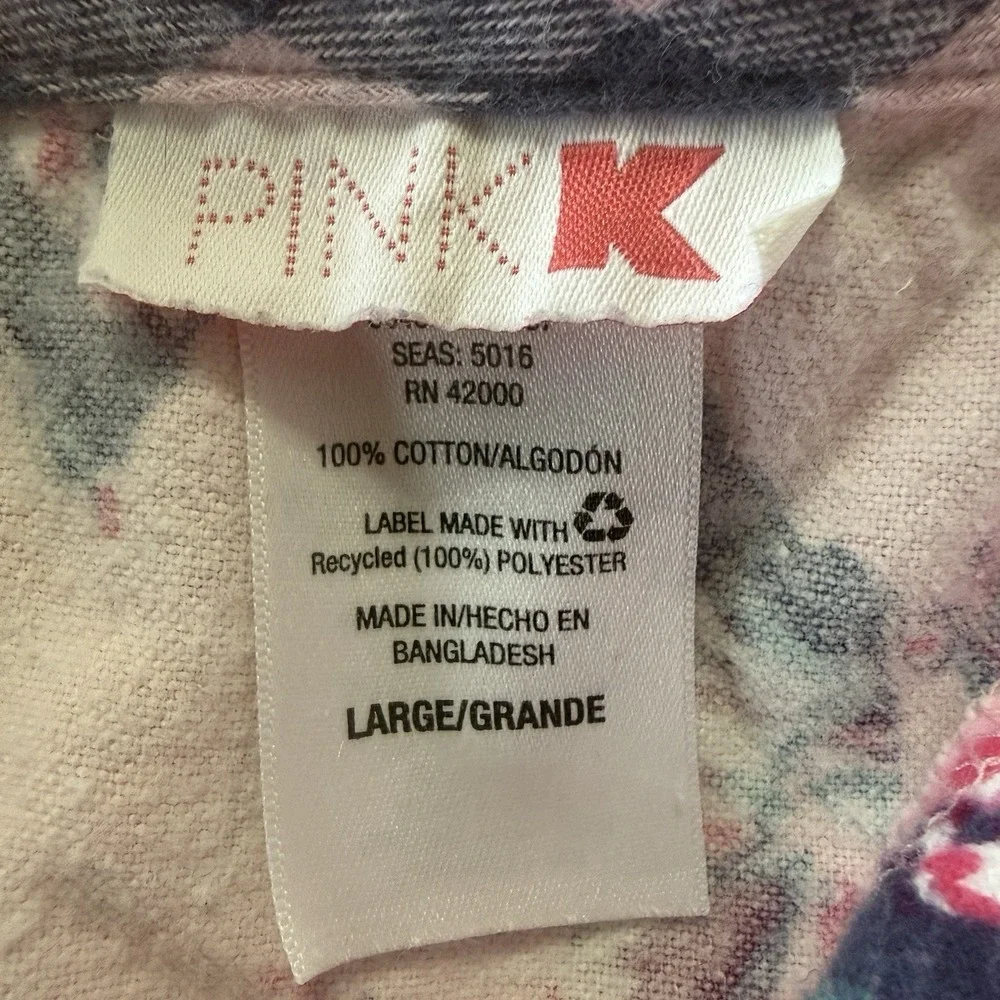 Vtg Womens L Pajama Set Flannel Pink K Kmart Warm Grannycore Modest Cottagecore
